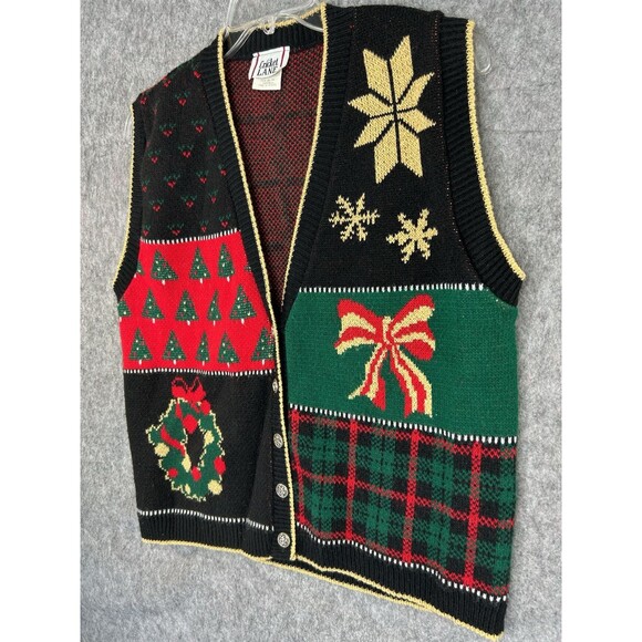 VTG Cricket Lane Christmas Sweater Vest Women's S Plaid Coquette Bow Wreath Tree - Picture 2 of 10
